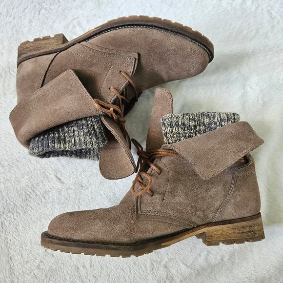 MAX Suede Lace-up Boots with Cozy Knit Material around Ankles Size 37 Winter - Picture 1 of 9